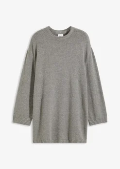 Long-Feinstrickpullover mit Seitenschlitzen aus Viskose-Mix