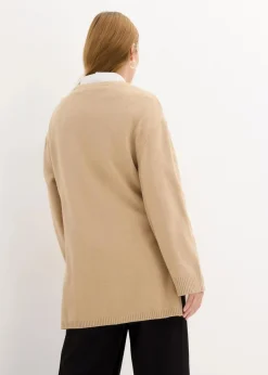 Long-Feinstrickpullover mit Seitenschlitzen aus Viskose-Mix