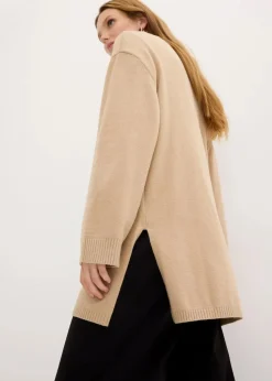 Long-Feinstrickpullover mit Seitenschlitzen aus Viskose-Mix
