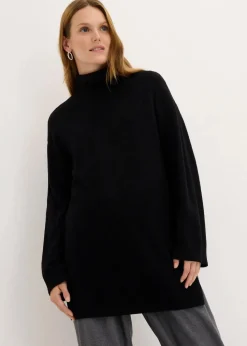 Long-Feinstrickpullover mit Seitenschlitzen aus Viskose-Mix