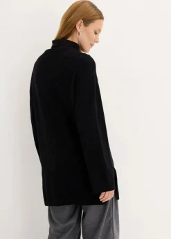 Long-Feinstrickpullover mit Seitenschlitzen aus Viskose-Mix