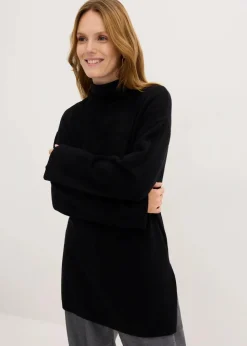 Long-Feinstrickpullover mit Seitenschlitzen aus Viskose-Mix