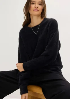 Longpullover aus weichem Federgarn