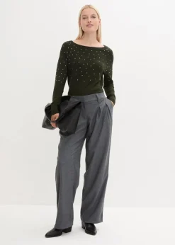 Long-Pullover mit Glitzersteinen