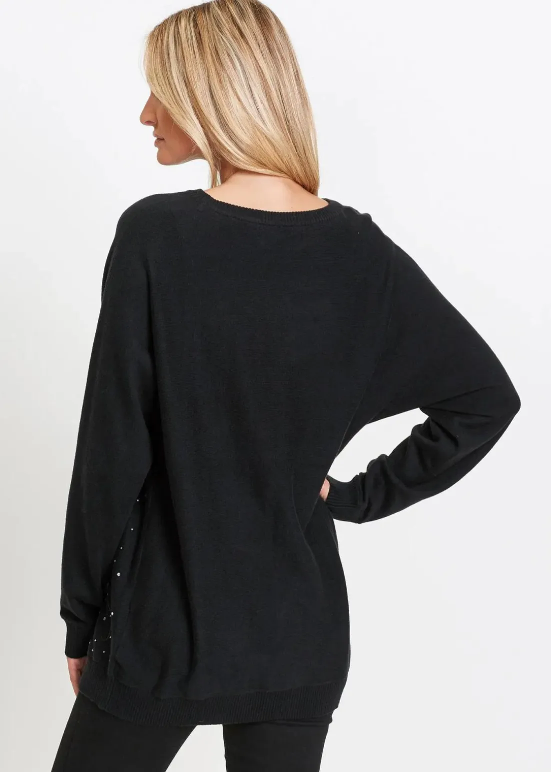 Longpullover mit Herz-Dekostein-Applikation