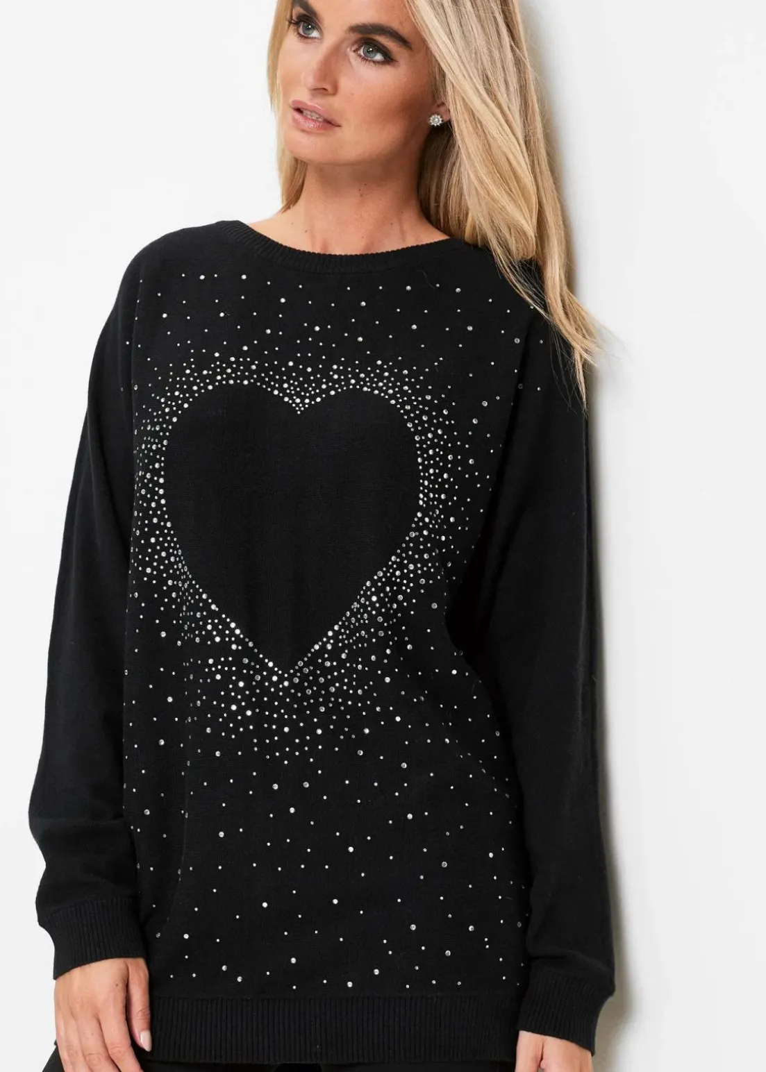 Longpullover mit Herz-Dekostein-Applikation