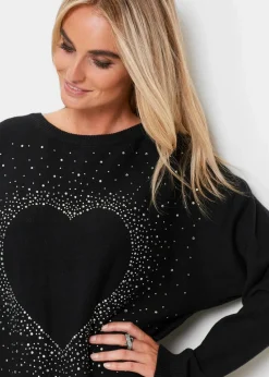Longpullover mit Herz-Dekostein-Applikation
