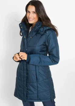 Long-Steppjacke, wattiert mit Kragen und Kapuze