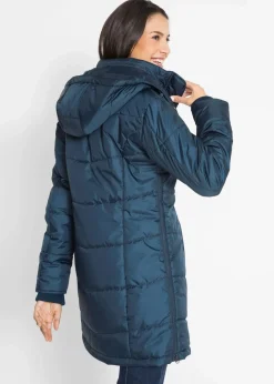 Long-Steppjacke, wattiert mit Kragen und Kapuze