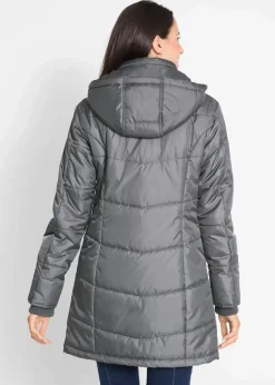 Long-Steppjacke, wattiert mit Kragen und Kapuze
