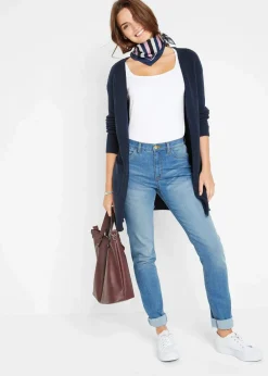 Longstrickjacke in breiter Rippenstruktur