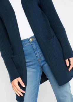 Longstrickjacke in breiter Rippenstruktur