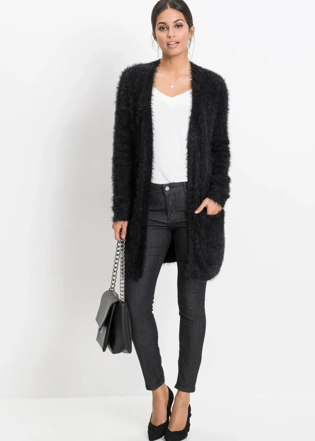 Longstrickjacke in Flauschoptik