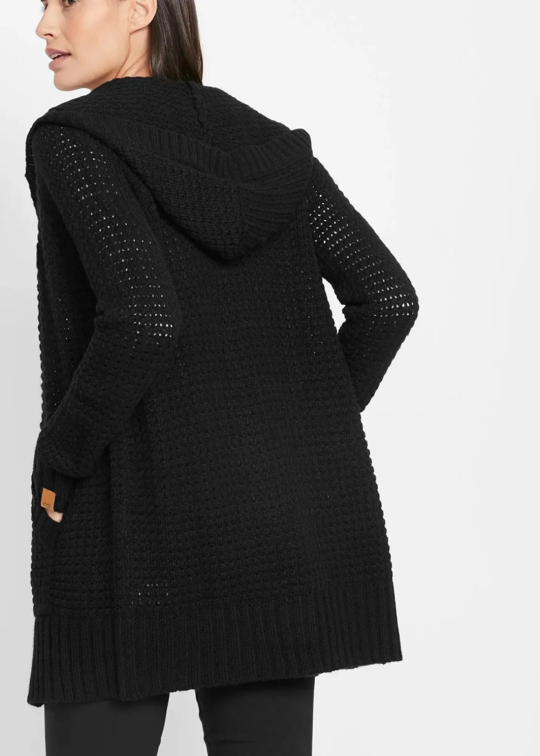 Longstrickjacke mit Kapuze