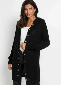 Longstrickjacke mit Kapuze