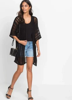 Longstrickjacke mit Lochmuster