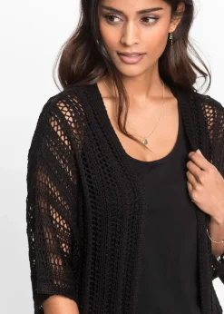 Longstrickjacke mit Lochmuster