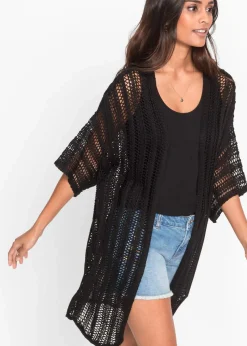 Longstrickjacke mit Lochmuster