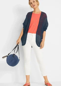 Longstrickjacke mit Lochmuster