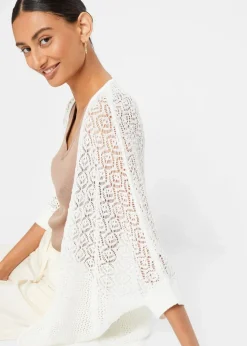 Longstrickjacke mit Lochmuster