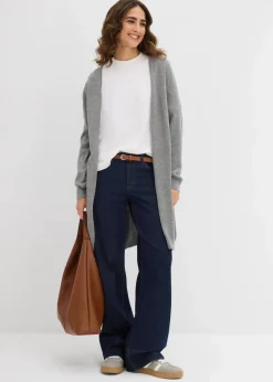 Longstrickjacke mit Rollkanten