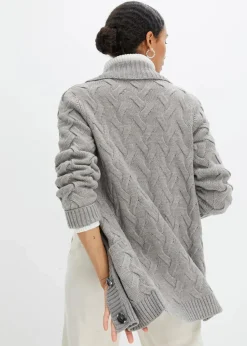 Longstrickjacke mit Schalkragen und Zopfmuster