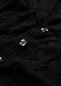 Longstrickjacke mit Schalkragen und Zopfmuster