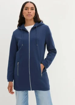 Long-Sweatjacke mit Reißverschlusstaschen