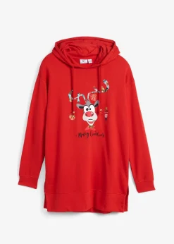 Long-Sweatshirt mit Seitenschlitz und Kapuze