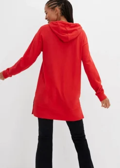 Long-Sweatshirt mit Seitenschlitz und Kapuze