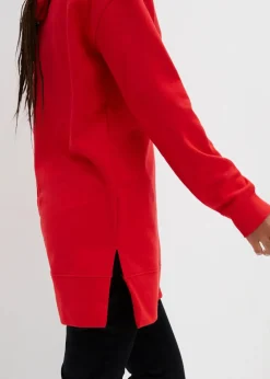 Long-Sweatshirt mit Seitenschlitz und Kapuze