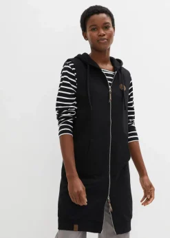 Long-Sweatweste mit Kapuze aus Baumwoll-Mix