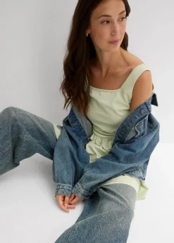 Long-Top aus elastischem Baumwoll-Mix