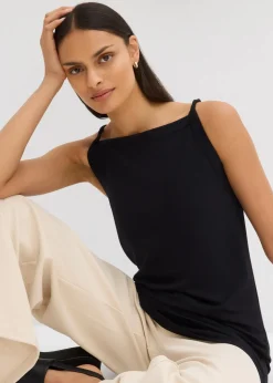 Long-Top aus elastischem Baumwoll-Mix