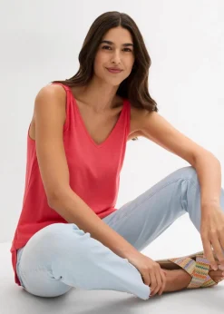 Long-Top aus Viskose-Leinen-Mix