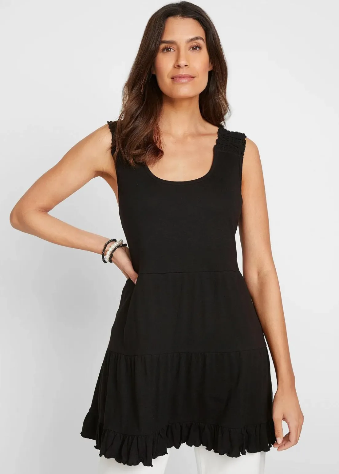 Long-Top mit Volants und breiten Trägern