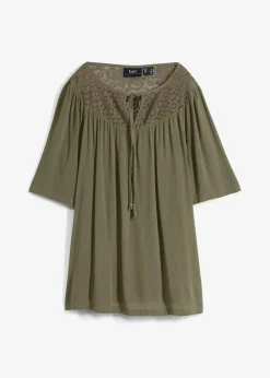 Long-Tunika aus Crinkle, halbarm