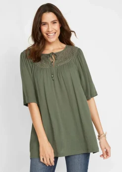 Long-Tunika aus Crinkle, halbarm