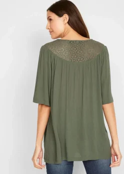 Long-Tunika aus Crinkle, halbarm