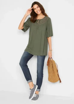 Long-Tunika aus Crinkle, halbarm