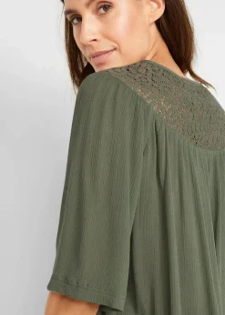 Long-Tunika aus Crinkle, halbarm