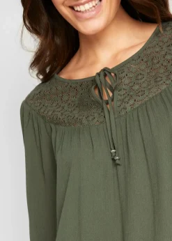 Long-Tunika aus Crinkle, halbarm