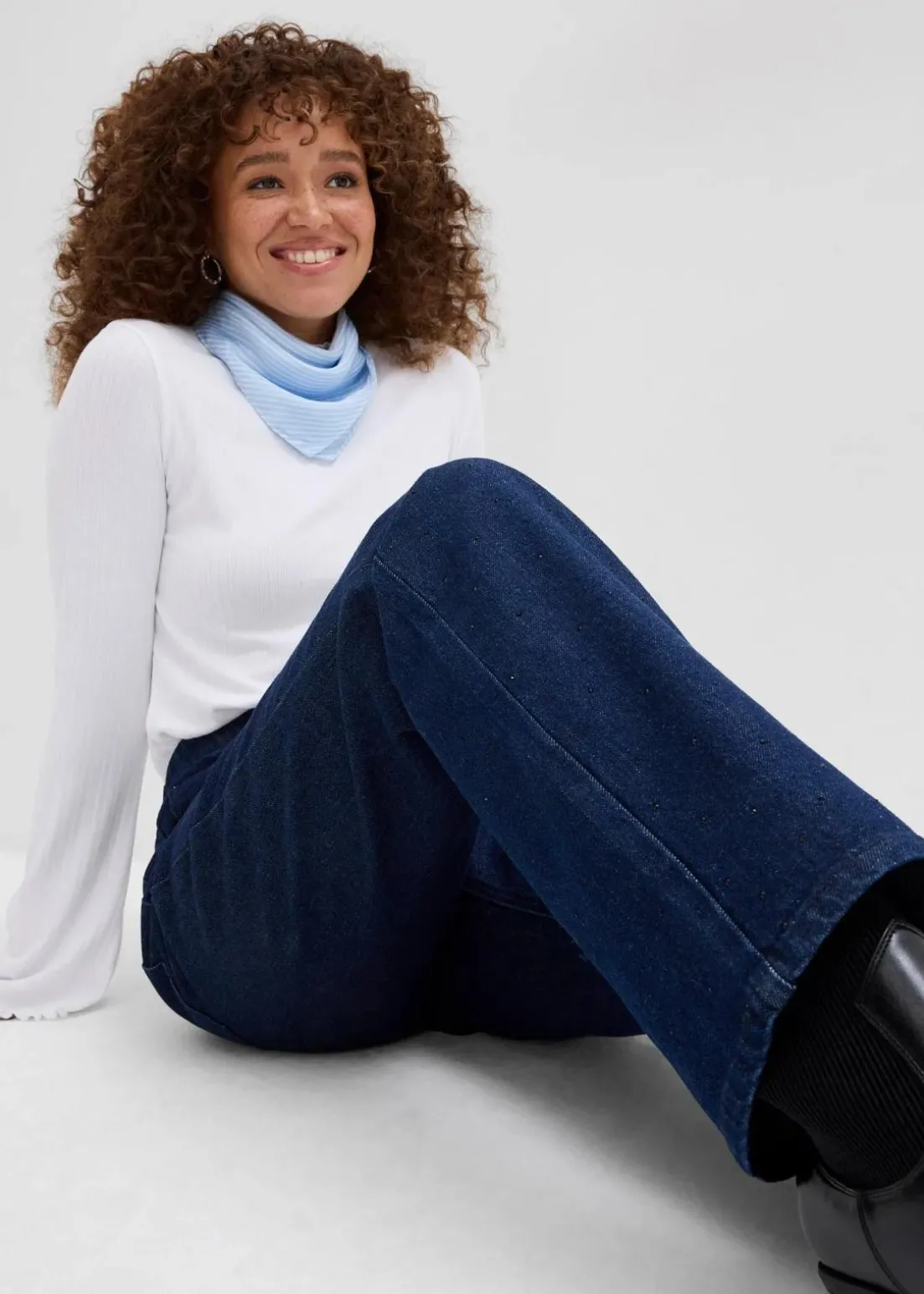 Loose Straight-Jeans High Waist, Bequembund mit Strass