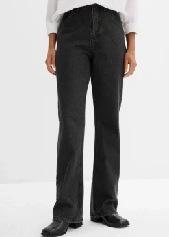 Loose Straight-Jeans High Waist, Bequembund mit Strass