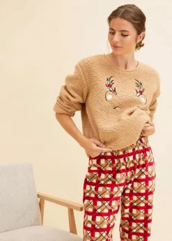 Loungewear Hausanzug aus Fleece mit Stickerei