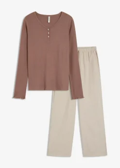 Loungewear Rippshirt mit gewebter Hose