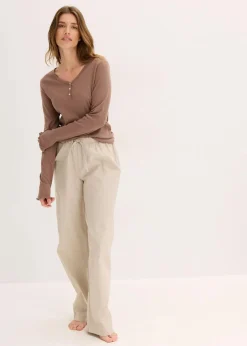 Loungewear Rippshirt mit gewebter Hose