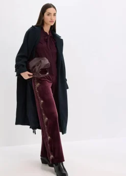 Marlenehose aus softem Samt mit Spitzeneinsatz