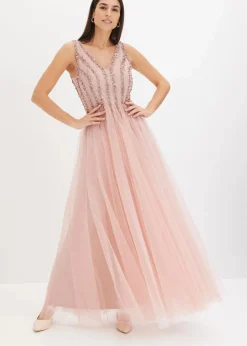 Maxikleid aus feinem Tüll mit Paillettenstickerei