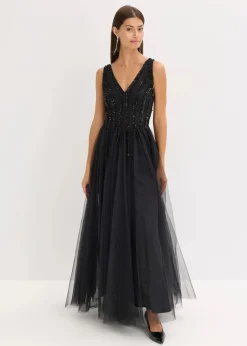 Maxikleid aus feinem Tüll mit Paillettenstickerei